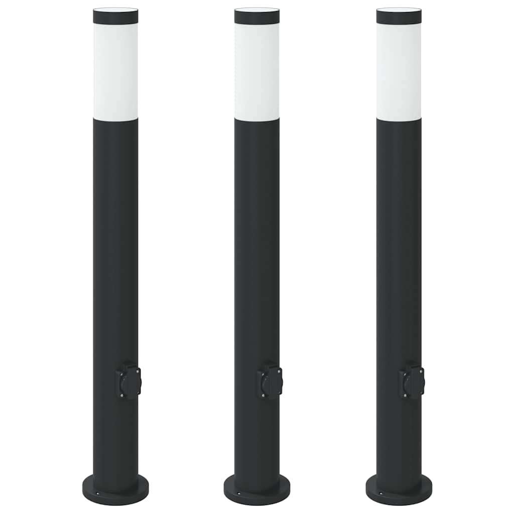 vidaXL Bollard Lights with Outlet 3pcs 80 cm Stainless Steel IP44
