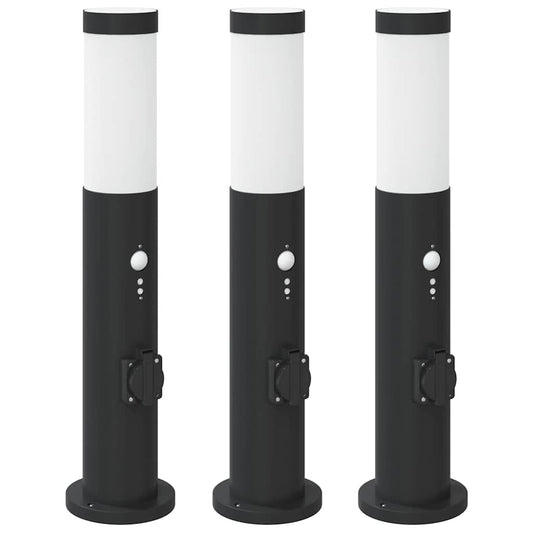 vidaXL Bollard Lights with Sensor&Outlet 3pcs 50 cm Stainless Steel IP44
