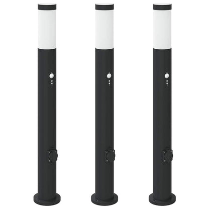 vidaXL Bollard Lights with Sensor&Outlet 3pcs 80 cm Stainless Steel IP44
