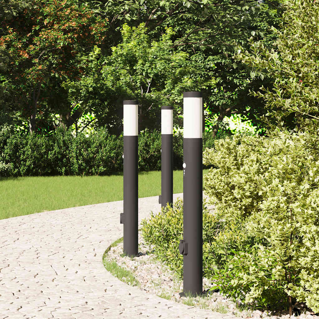 vidaXL Bollard Lights with Sensor&Outlet 3pcs 80 cm Stainless Steel IP44