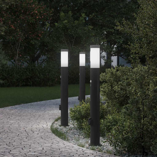 vidaXL Bollard Lights with Sensor&Outlet 3pcs 80 cm Stainless Steel IP44