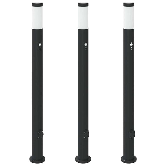 vidaXL Bollard Lights with Sensor&Outlet 3pcs 110 cm Stainless Steel IP44
