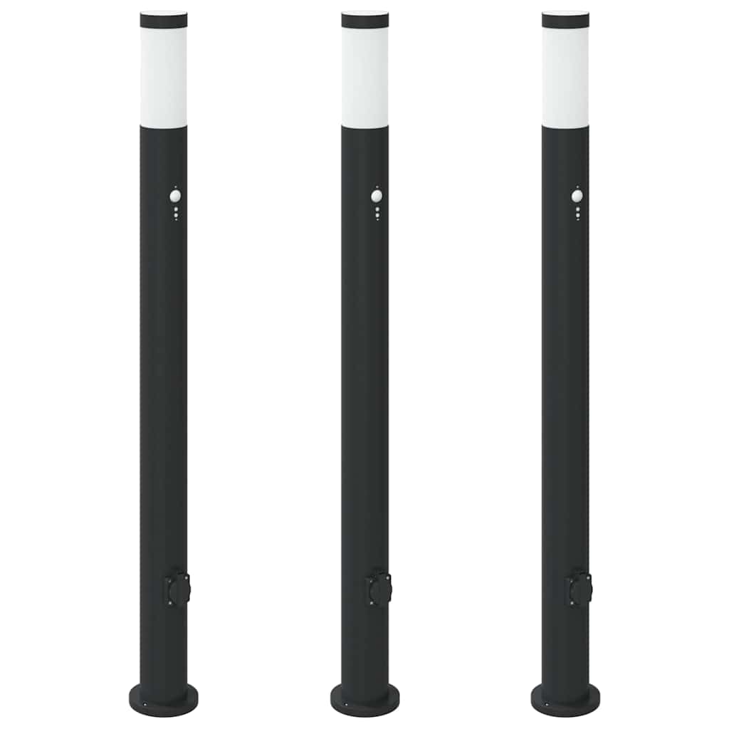 vidaXL Bollard Lights with Sensor&Outlet 3pcs 110 cm Stainless Steel IP44