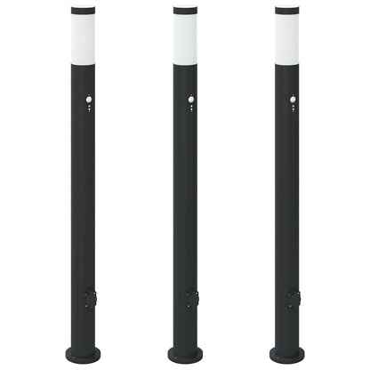 vidaXL Bollard Lights with Sensor&Outlet 3pcs 110 cm Stainless Steel IP44