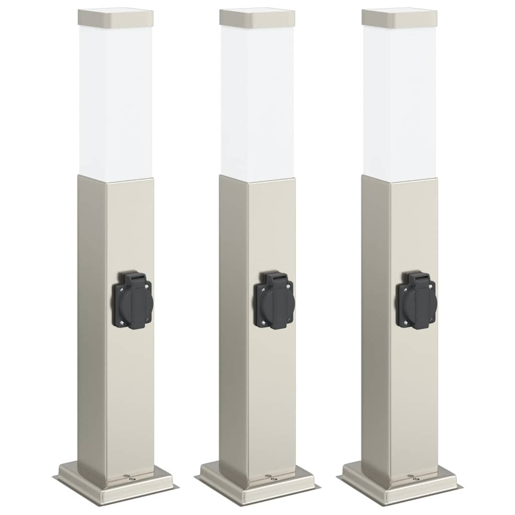 vidaXL Bollard Lights with Outlet 3 pcs 50 cm Stainless Steel IP44