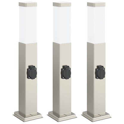 vidaXL Bollard Lights with Outlet 3 pcs 50 cm Stainless Steel IP44