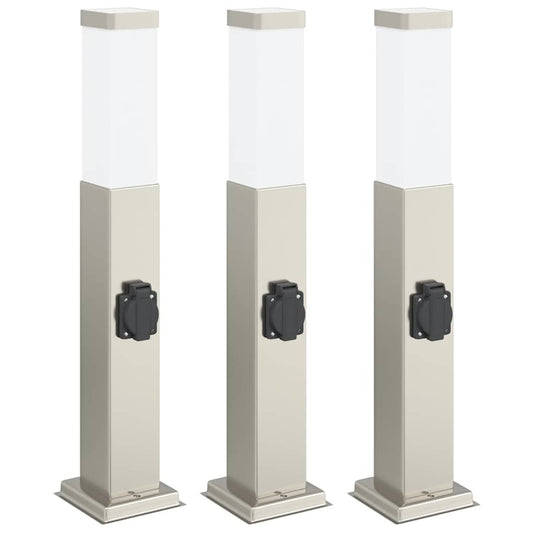 vidaXL Bollard Lights with Outlet 3 pcs 50 cm Stainless Steel IP44