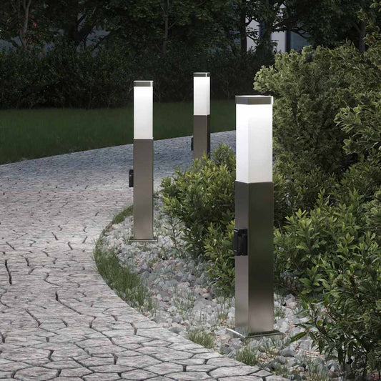 vidaXL Bollard Lights with Outlet 3 pcs 50 cm Stainless Steel IP44