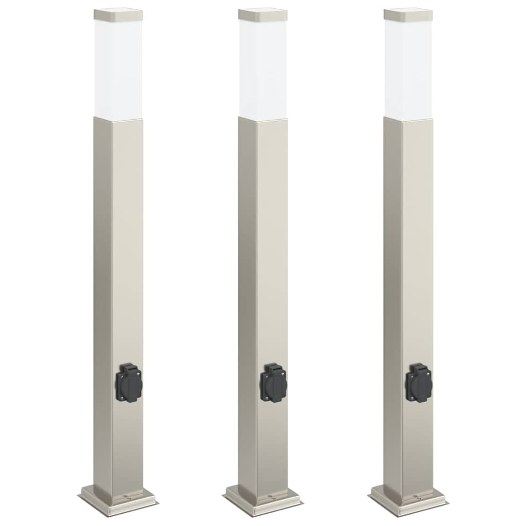 vidaXL Bollard Lights with Outlet 3 pcs 80 cm Stainless Steel IP44