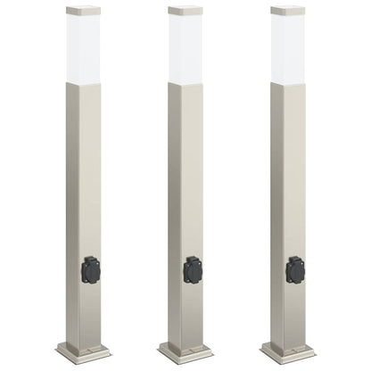 vidaXL Bollard Lights with Outlet 3 pcs 80 cm Stainless Steel IP44
