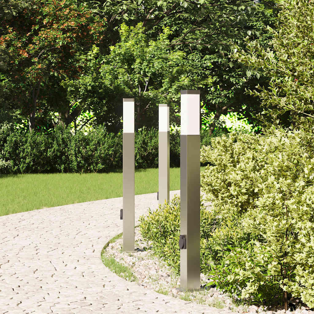 vidaXL Bollard Lights with Outlet 3 pcs 80 cm Stainless Steel IP44