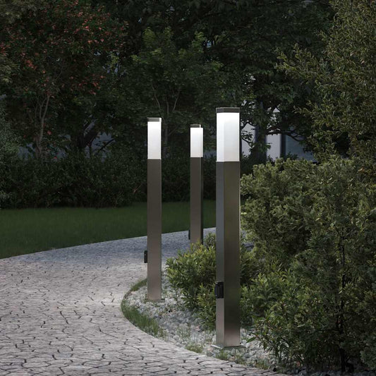 vidaXL Bollard Lights with Outlet 3 pcs 80 cm Stainless Steel IP44