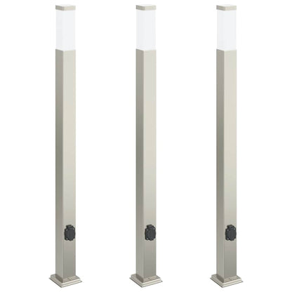 vidaXL Bollard Lights with Outlet 3 pcs 110 cm Stainless Steel IP44