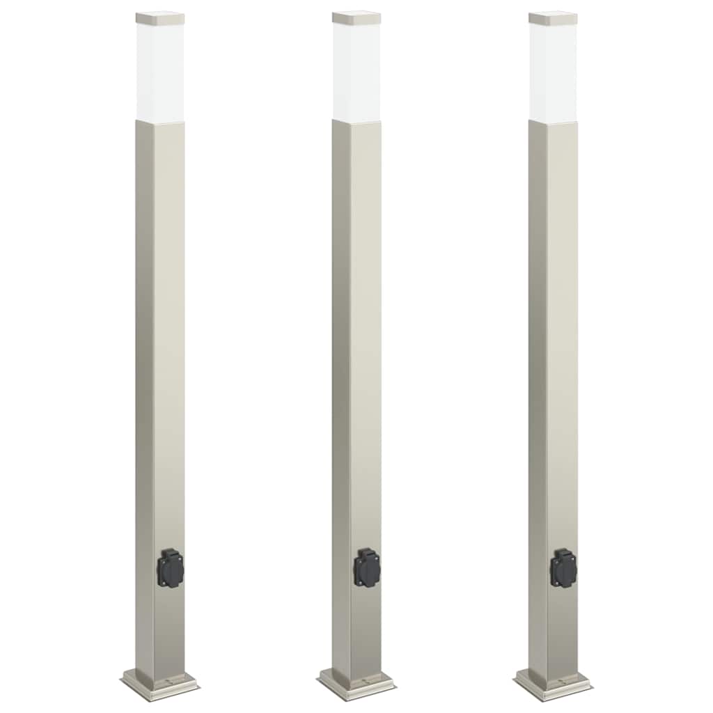 vidaXL Bollard Lights with Outlet 3 pcs 110 cm Stainless Steel IP44