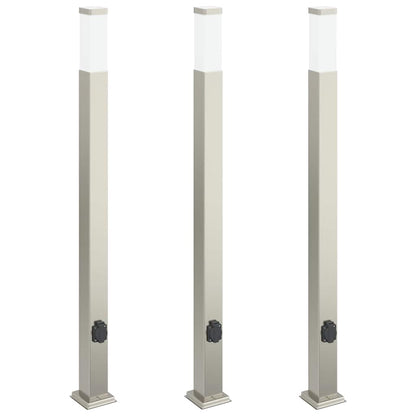 vidaXL Bollard Lights with Outlet 3 pcs 110 cm Stainless Steel IP44