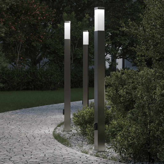 vidaXL Bollard Lights with Outlet 3 pcs 110 cm Stainless Steel IP44
