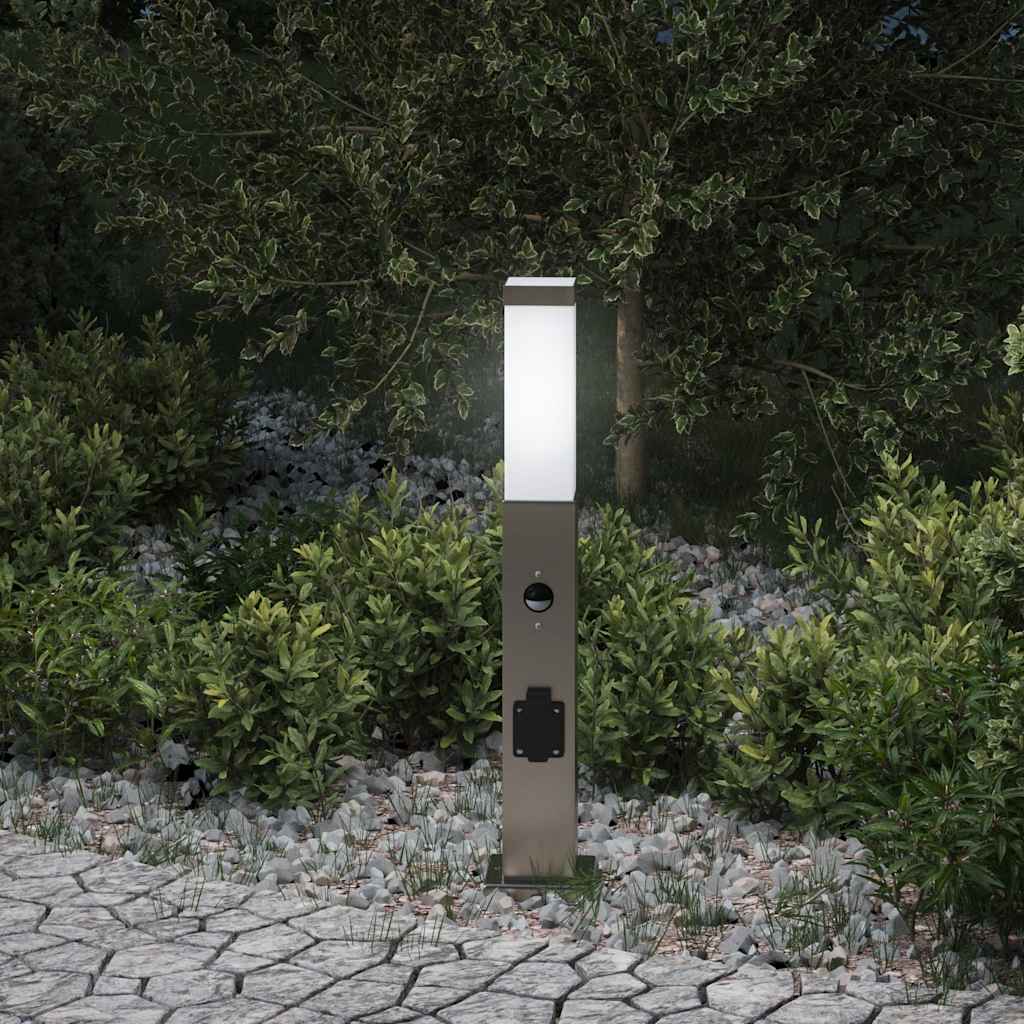 vidaXL Bollard Light with Sensor&Outlet 50 cm Stainless Steel IP44