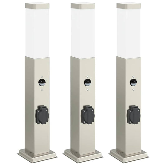 vidaXL Bollard Lights with Sensor&Outlet 3 pcs 50 cm Stainless Steel IP44