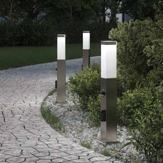 vidaXL Bollard Lights with Sensor&Outlet 3 pcs 50 cm Stainless Steel IP44