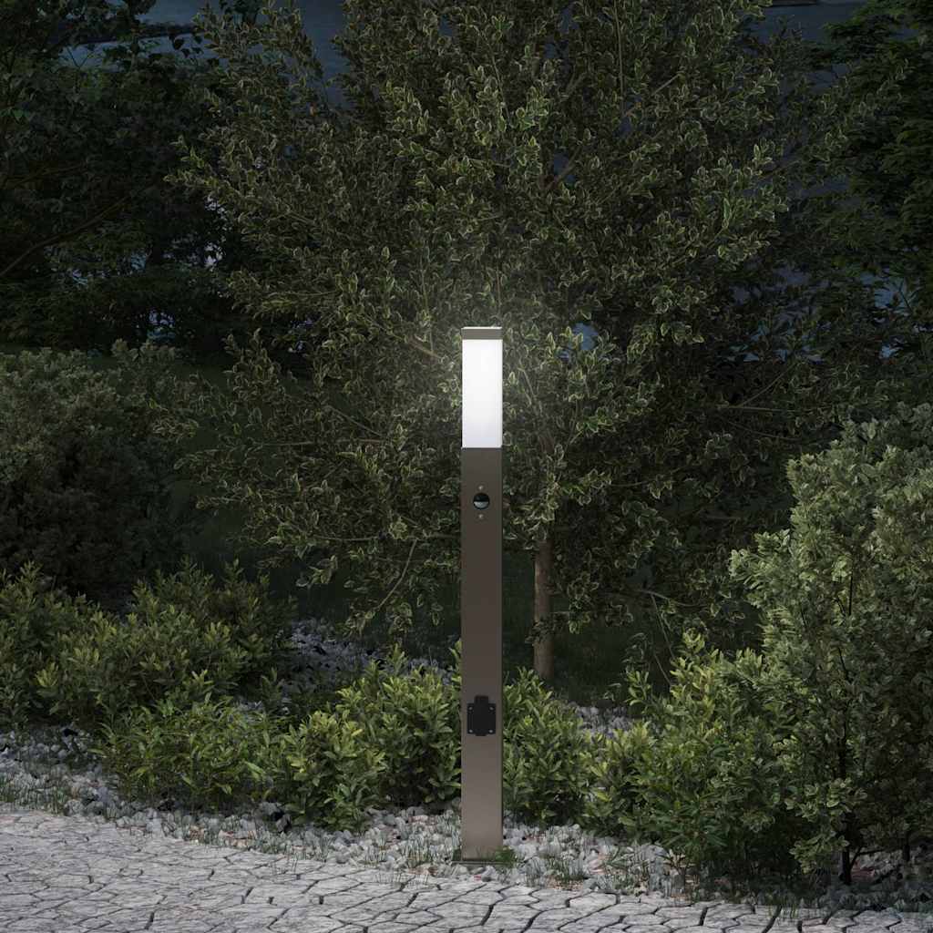 vidaXL Bollard Light with Sensor&Outlet 80 cm Stainless Steel IP44