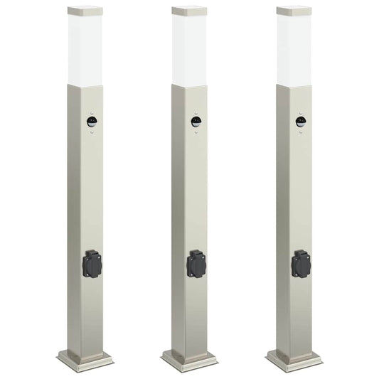 vidaXL Bollard Lights with Sensor&Outlet 3 pcs 80 cm Stainless Steel IP44