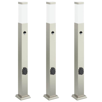 vidaXL Bollard Lights with Sensor&Outlet 3 pcs 80 cm Stainless Steel IP44