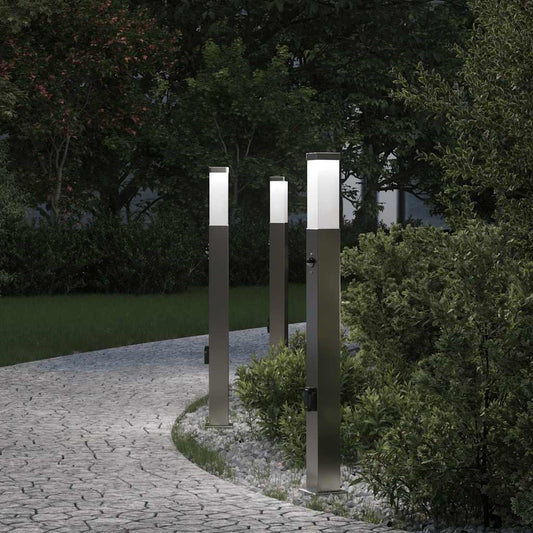 vidaXL Bollard Lights with Sensor&Outlet 3 pcs 80 cm Stainless Steel IP44