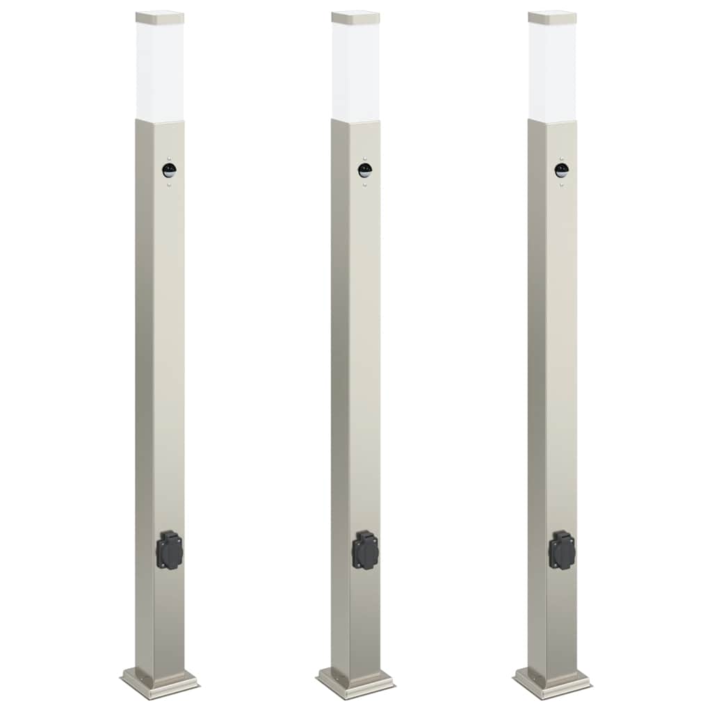 vidaXL Bollard Lights with Sensor&Outlet 3 pcs 110 cm Stainless Steel IP44