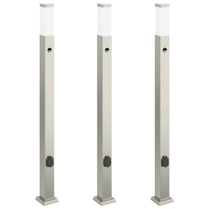 vidaXL Bollard Lights with Sensor&Outlet 3 pcs 110 cm Stainless Steel IP44