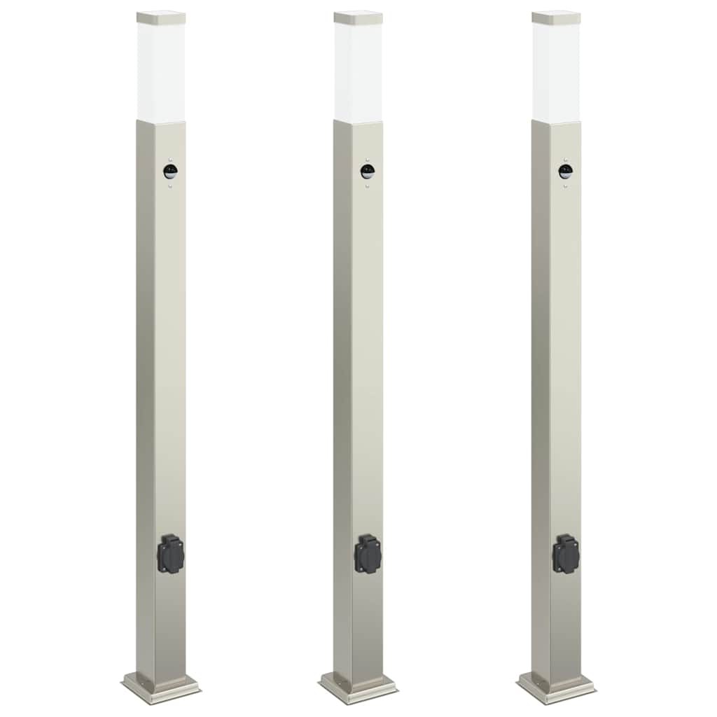 vidaXL Bollard Lights with Sensor&Outlet 3 pcs 110 cm Stainless Steel IP44