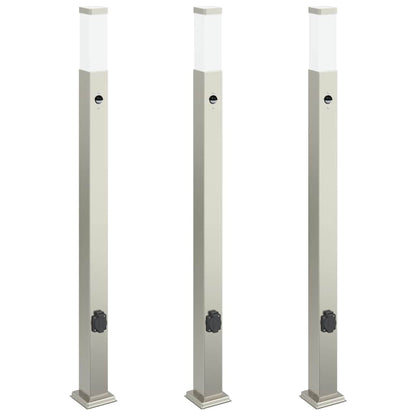 vidaXL Bollard Lights with Sensor&Outlet 3 pcs 110 cm Stainless Steel IP44