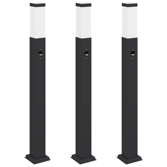 vidaXL Bollard Lights with Sensor 3 pcs 80 cm Black IP44