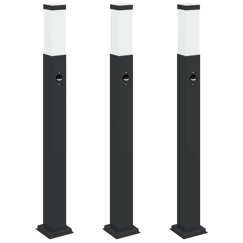 vidaXL Bollard Lights with Sensor 3 pcs 80 cm Black IP44