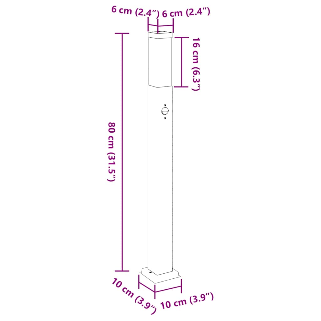 vidaXL Bollard Lights with Sensor 3 pcs 80 cm Black IP44