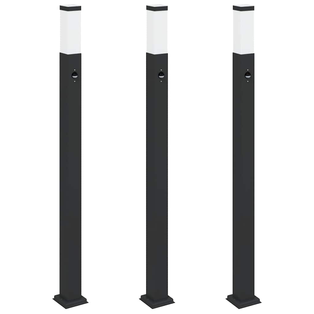 vidaXL Bollard Lights with Sensor 3 pcs 110 cm Black IP44
