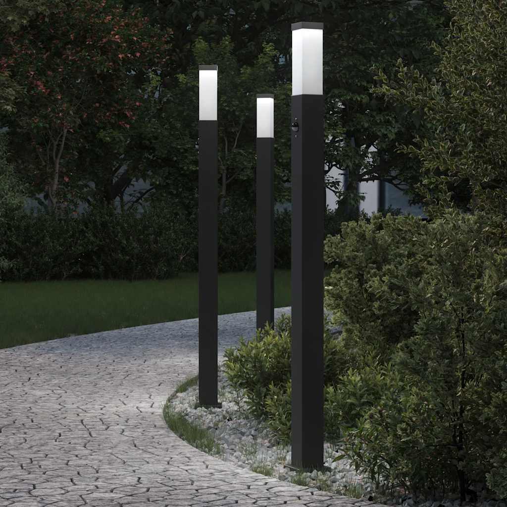 vidaXL Bollard Lights with Sensor 3 pcs 110 cm Black IP44