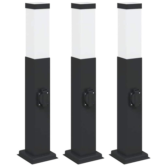 vidaXL Bollard Lights with Outlet 3 pcs 50 cm Black IP44
