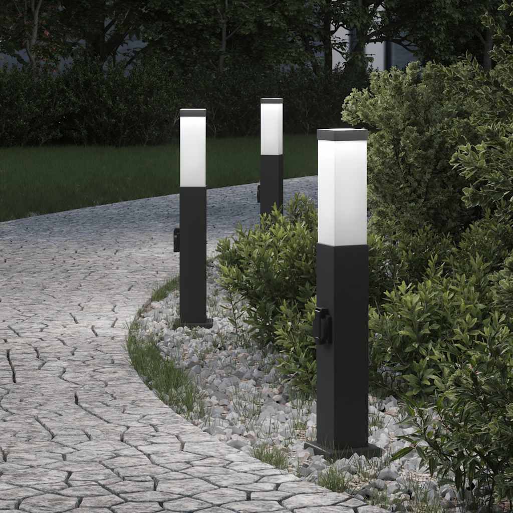 vidaXL Bollard Lights with Outlet 3 pcs 50 cm Black IP44