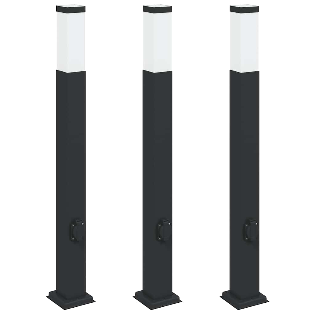 vidaXL Bollard Lights with Outlet 3 pcs 80 cm Black IP44