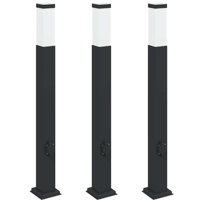vidaXL Bollard Lights with Outlet 3 pcs 80 cm Black IP44
