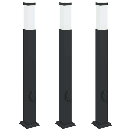 vidaXL Bollard Lights with Outlet 3 pcs 80 cm Black IP44