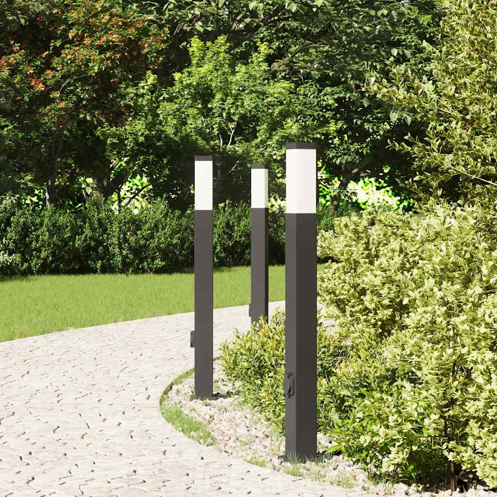 vidaXL Bollard Lights with Outlet 3 pcs 80 cm Black IP44