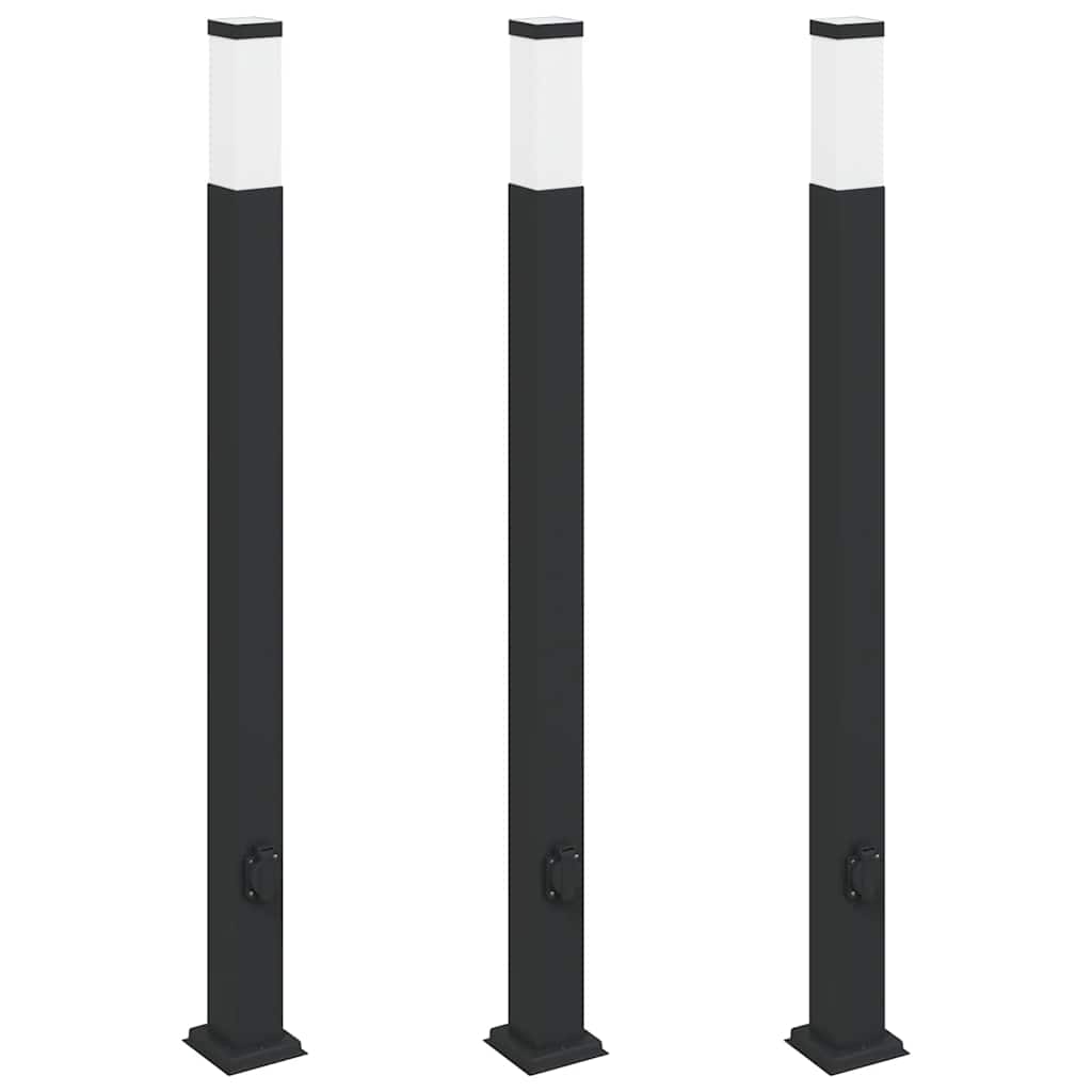 vidaXL Bollard Lights with Outlet 3 pcs 110 cm Black IP44