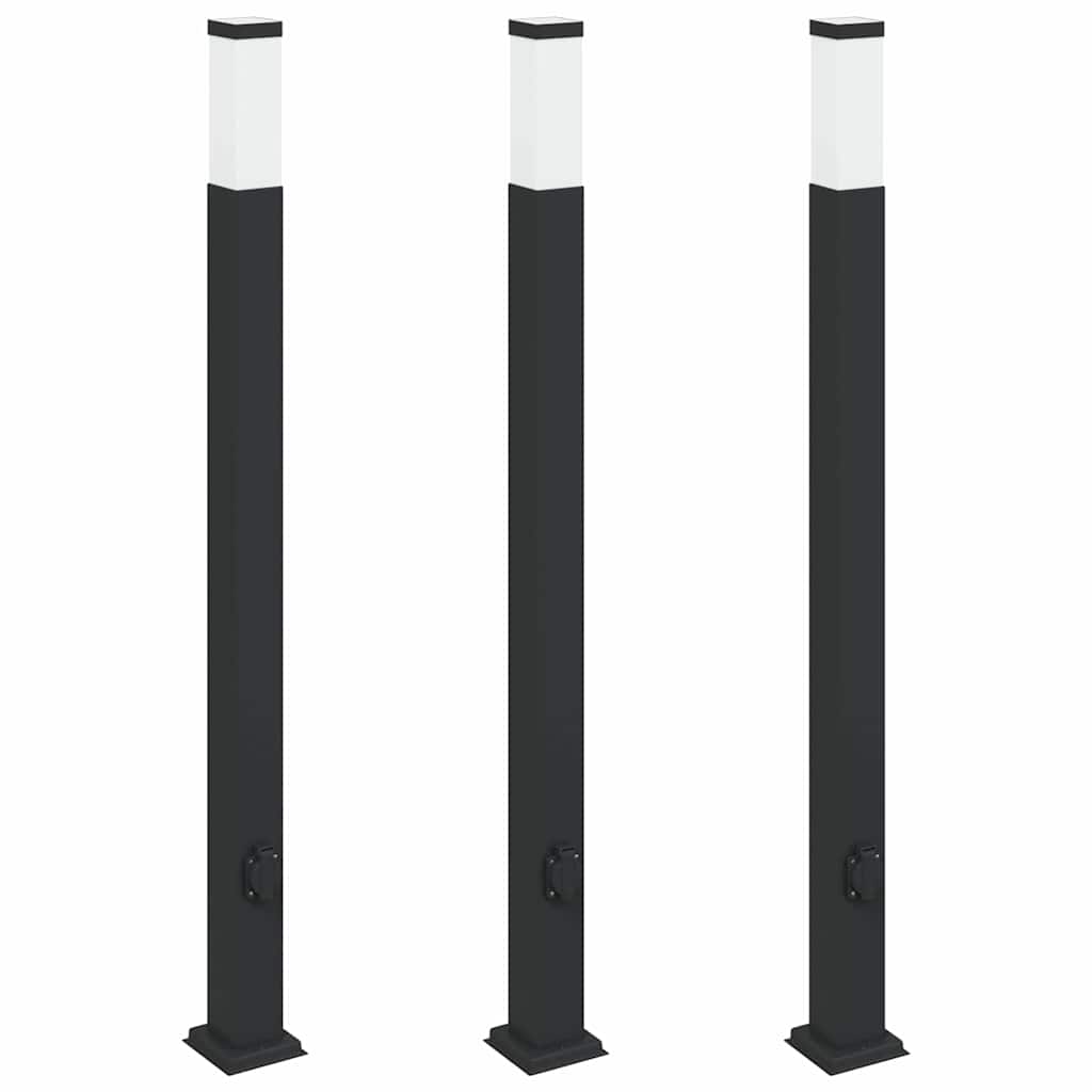 vidaXL Bollard Lights with Outlet 3 pcs 110 cm Black IP44