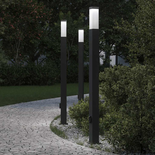vidaXL Bollard Lights with Outlet 3 pcs 110 cm Black IP44