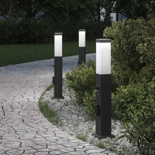 vidaXL Bollard Lights with Sensor&Outlet 3 pcs 50 cm Black IP44