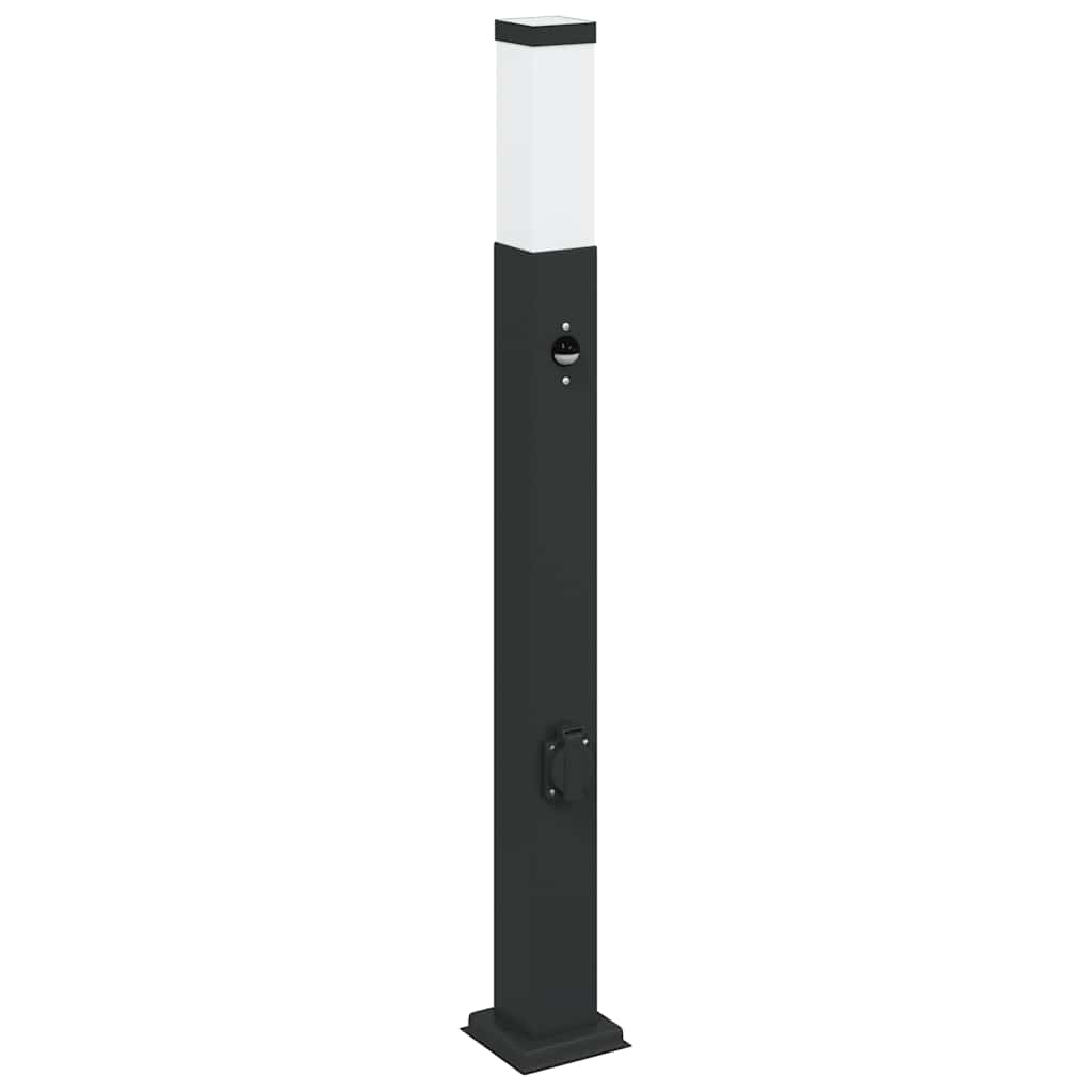 vidaXL Bollard Light with Sensor&Outlet 80 cm Black IP44