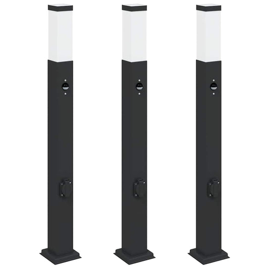 vidaXL Bollard Lights with Sensor&Outlet 3 pcs 80 cm Black IP44