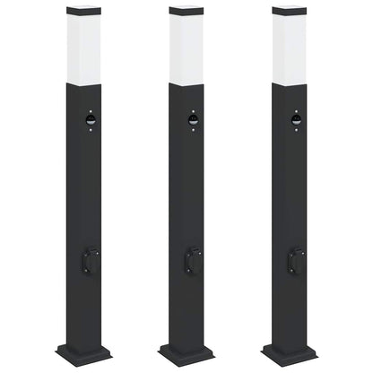 vidaXL Bollard Lights with Sensor&Outlet 3 pcs 80 cm Black IP44