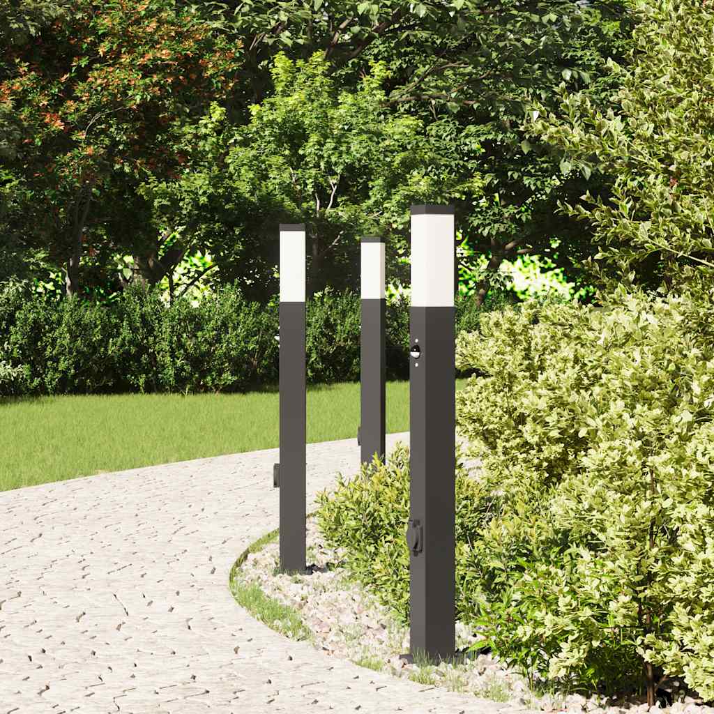 vidaXL Bollard Lights with Sensor&Outlet 3 pcs 80 cm Black IP44
